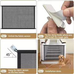 Imagem do Cerca para cães de estimação, portátil, respirável, rede de segurança, isolamento doméstico, sem perfuração, porta de cachorro, isolamento protetor, gancho para bebê, cerca