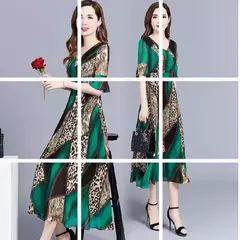 Vestido estampado floral emagrecedor feminino, vestido elegante de verão, estilo étnico tradicional, adequado para pessoas de meia-idade e idosos na internet