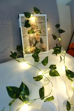 Green Leaf Ivy Vine com luzes LED String, Guirlanda para casa, Decoração do quarto, Wedding Glowing, Planta artificial, 2m - Wolf Magazine