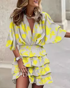 Vestido feminino com decote em v, manga Batwing, babado elegante com renda, mini vestidos de praia, streetwear casual, moda solta, outono, 2024 - Wolf Magazine