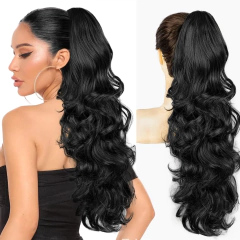 Senhoras agarrar clipe grande onda onda rabo de cavalo peruca fofo invisível grande onda flor de pêra onda rabo de cavalo sintético clip-in uma peça na internet