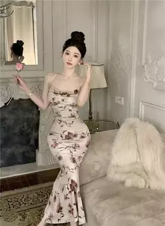 Vestido feminino justo de cauda de peixe, vestido elegante na moda, colarinho francês, leste europeu e sudeste asiático, atacado, 2024