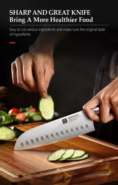 XINZUO-Stainless Steel Kitchen Knives Set, Bloco de Alto Carbono, Ebony Handle, Cutelo, Peixe, Legumes Slicing Knife, 7Pcs - comprar online