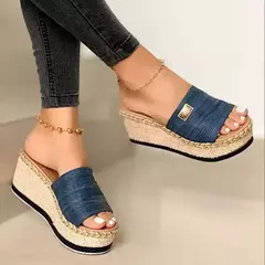 Sandália casual de salto alto para mulheres, fundo grosso, sapatos femininos, sandálias de verão lazer, chinelos de mulas plataforma