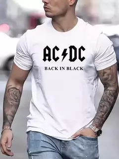 Masculino Ac/dc Logo Camiseta de manga curta, camiseta esportiva redonda, preta, oficial, clássica, Hip Hop, banda de rock