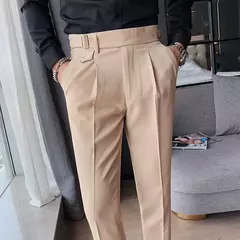 Homens estilo britânico ternos calças novo masculino sólido calças de cintura alta alta qualidade formal magro ajuste negócio casual terno calças na internet