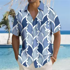 Camisa estampada de leopardo masculina, botão havaiano de manga curta diária, roupa casual confortável, novo, 2024