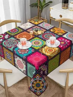 Toalha de mesa estilo boêmio, impermeável, quadrado, retângulo, toalhas de mesa mandala, toalha de mesa estilo étnico, decoração do festival na internet