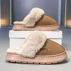 Chinelos de algodão antiderrapante confortáveis para homens e mulheres, sapatos de pelúcia quente para casa, interior, exterior, quarto, inverno - Wolf Magazine