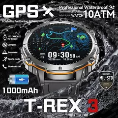 T-rex 3 grau militar 1000mah bateria relógio inteligente 10atm à prova dwaterproof água gps bússola altímetro chamada amoled masculino nadar esportes smartwatch
