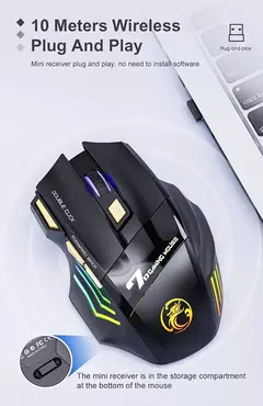 Imagem do IMICE-Mouse para jogos sem fio, Modo duplo, Recarregável, Mouse silencioso, Bluetooth, 7 teclas, LED de respiração, 3200DPI, 2,4 GHz, 7 cores, USB, GW-X7