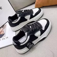 Tênis de fundo grosso feminino, sapatos de tabuleiro, calçados esportivos, casual, combinando cores, cáqui, preto, branco, nova moda - comprar online