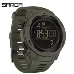 Relógio de pulso masculino Sanda, 50m à prova d'água, led, digital, militar, esportes, pedômetro, calorias, marca, 2145