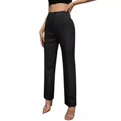 Calça reta de cintura alta feminina, calça casual, detalhes de costura, terno, monocromática, moda