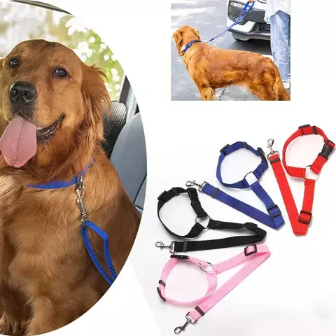 Cinto de segurança para animais de estimação, trela de chumbo de nylon, cinto de segurança ajustável para cães, coleira, acessórios para animais de estimação, cor sólida, dois em um