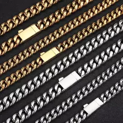 NUOYA Logotipo Personalizado Colar de Elo Cubano de Aço Inoxidável Hip Hop Jóias Miami Corrente de Elo Cubano para Homens ? na internet