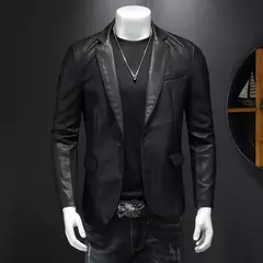 Outono 2022 Jaqueta De Couro Falso Motocicleta Turn Down Casacos Preto Jaqueta De Couro Masculina Outwear PU Coats 5XL na internet