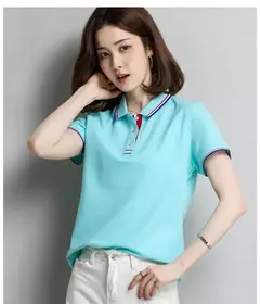 Camisa polo feminina de algodão solto, manga curta, blusa esportiva casual com lapela, camisa de negócios preto e branco, verão feminino - loja online