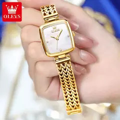 OLEVS Originais Mulheres Relógios De Luxo Elegante Quartz Relógio De Pulso De Aço Inoxidável Gold Square Quartz Watch Set Presente para Menina 9948 na internet
