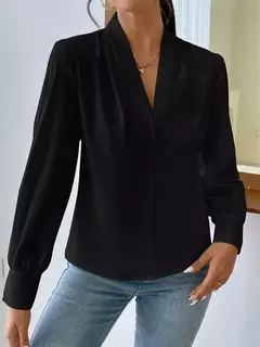 Pulôver de manga comprida com decote V feminino, camisa elegante, estilo britânico, tops urbanos, monocromático, confortável, blusa casual feminina, outono - comprar online
