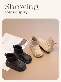 Botas infantis estilo meia botas de neve meninas botas curtas crianças bonito costura outono inverno novos sapatos térmicos quentes para meninos unisex - comprar online