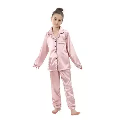 Conjunto de pijamas de cetim de seda infantil pijamas de bebê pijamas pijamas cor sólida, terno infantil, meninos, meninas, outono - Wolf Magazine