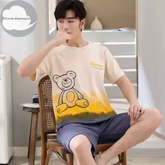 Imagem do Desenhos animados pato impressão pijama conjuntos para jovens amantes, pijamas de algodão, ternos curtos para casais, moda homewear, verão, 4XL