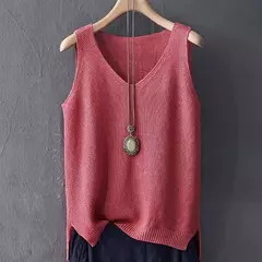 Blusa de malha sem mangas feminina, camisa com gola V, tops, camisas, roupas de verão, C855, 2021 - comprar online