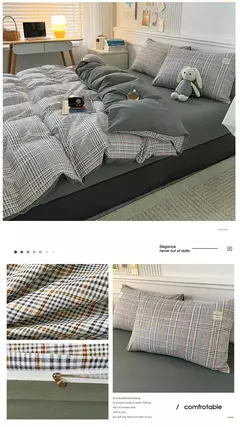 Imagem do Conjunto de colcha de algodão lavada para dormitório estudantil, cama estilo japonês quadriculada outono e inverno, 4 unid