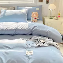 YanYangTian-Roupa de cama, Algodão lavado, 4 peças, Conjunto de lençóis, Conforto, Sólido, Natal, Casal, Capa de edredão - loja online