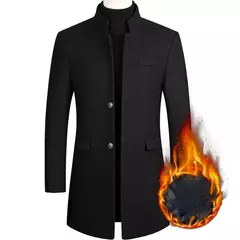 Casaco de lã dos homens outono inverno 2022 comprimento médio blusão engrossado gola masculina trench coat abrigo hombre - comprar online