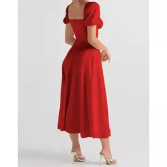 Vestido de renda feminino simples dividido, elegante manga folhada, vestido A, roupas femininas, pendulares, temperamento, nova moda - comprar online
