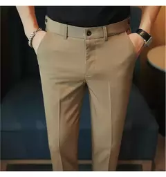Calça casual slim-fit masculina, fato formal, monocromático, cintura ajustável, festa social, moda empresarial, novo, outono, 2022, 38-28
