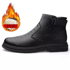 Imagem do Botas Chelsea de couro genuíno masculinas, sapatos de negócios com pele, bota de inverno quente, couro de vaca, tendências da moda, novas
