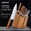 HEZHEN-Aço e Madeira Red Handle Kitchen Knife Set, Tesoura Titular, Nitidez Rod, Acessórios, 1.4116 Aço, 8 PCs