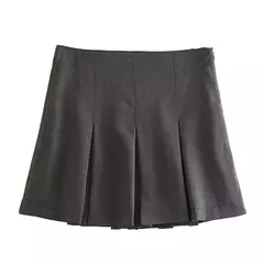 TRAFZA-Mini-saia plissada vintage feminino, calção de cintura alta, casual, em camadas, monocromática, primavera, verão, moda, sexy, 2022 - comprar online