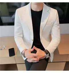 Casaco de peito único masculino, blazer slim fit, blazers grandes, casacos elegantes de luxo, outwear casual coreano para casamento - comprar online