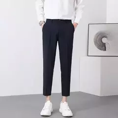 Calça masculina de seda fria fluida, calça masculina de negócios para verão, esfriamento folgado, alfaiataria social, 9 calças recortadas, verão - loja online
