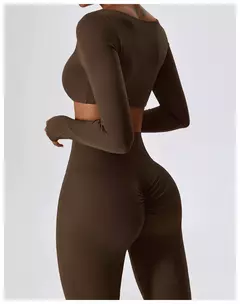 Imagem do Terno esportivo de manga comprida para mulheres, conjunto de ioga fitness, roupas de ginástica, roupas esportivas femininas, camisa de corrida, 2 peças