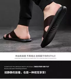 Imagem do Sandálias para homens chinelos de couro genuíno marca de luxo moda masculina apartamentos casuais antiderrapantes praia sandalia zapatos hombre 2024