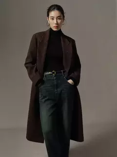 DUSHU-casaco longo de lã de peito duplo para mulheres, design chique, casaco de lã feminino, café escuro, cor marrom, sentido retrô, inverno, 2023 - comprar online