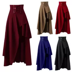 Saias de renda Steampunk gótica feminina, saia vintage medieval, fada preta, saia vitoriana assimétrica, traje de performance - loja online