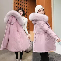 Imagem do Parka longa de lã com capuz feminino com gola de pele, casaco fino, roupas acolchoadas, neve quente, moda inverno, novo, 2023
