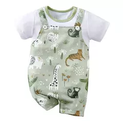 IURNXB-Romper infantil de estampa animal zoológico para bebê recém-nascido, bodysuit falso de duas peças com mangas curtas, casual, adorável