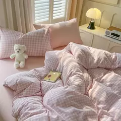 Conjunto de edredão reticulado com lençol e fronhas, roupa de cama quente, grade, completa, queen size, sem enchimento, novo, 2022, duplo na internet