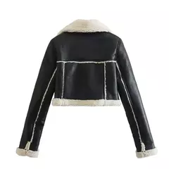 Jaqueta vintage de zíper frontal feminina, gola lapela, mangas compridas, roupas chiques femininas, monocromáticas, moda senhora