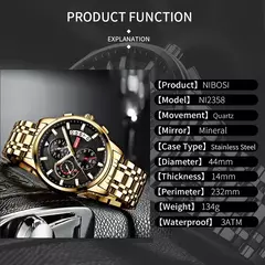 Nibosi moda masculina relógios de aço inoxidável quartzo cronógrafo relógio à prova dwaterproof água marca luxo relógio para homem relogio masculino