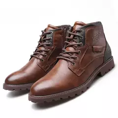 Botas de couro retrô masculinas, sapatos de cano alto, sapatos casuais para trabalho ao ar livre, botas de motocicleta punk plus size, inverno - comprar online