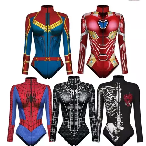 Spiderman capitão super-herói maiô para mulheres homens impressão 3d manga longa nadar bodysuit cosplay macacão halloween carnaval outfit
