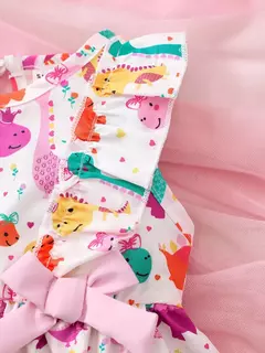 Vestido sem mangas de dinossauro pequeno para menina, saia legal dos desenhos animados, adequado para o verão à beira-mar e areia, moda para criança, 0 a 3 anos - Wolf Magazine